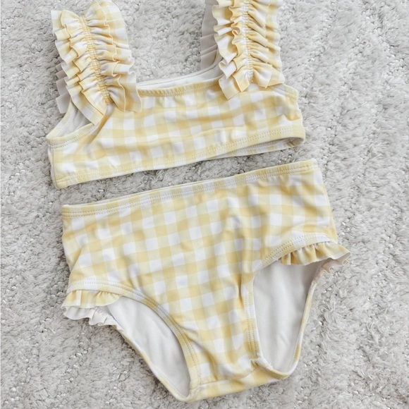 Janie & Jack Toddler Girls Yellow Gingham Ruffle Swimsuit - Size 18-24 Months - Picture 4 of 6